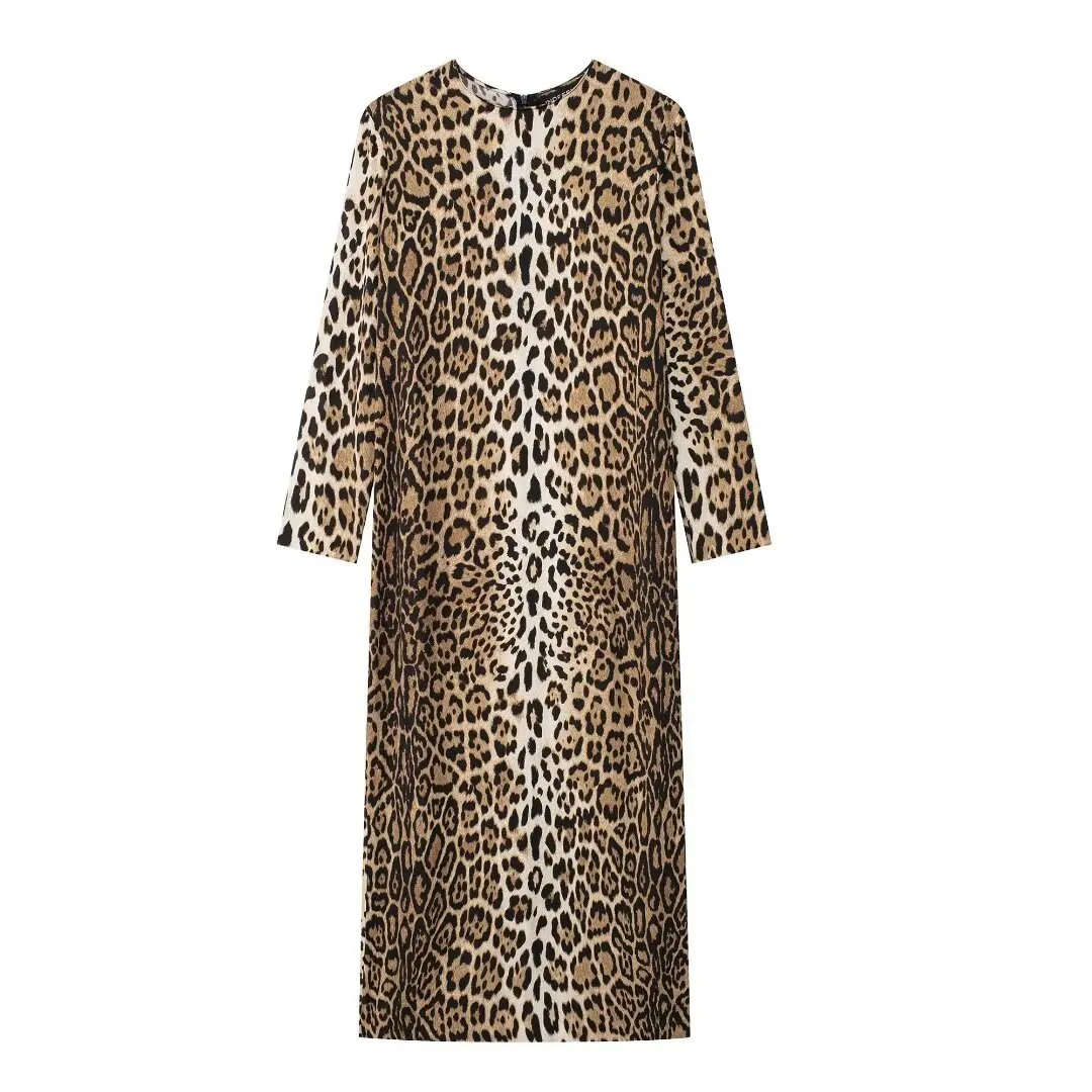 TRAF Leopard Print Maxi Dress Damska sukienka retro z nadrukiem zwierzęcym Elegancka sukienka imprezowa Midi Prom Evening Dress 2024