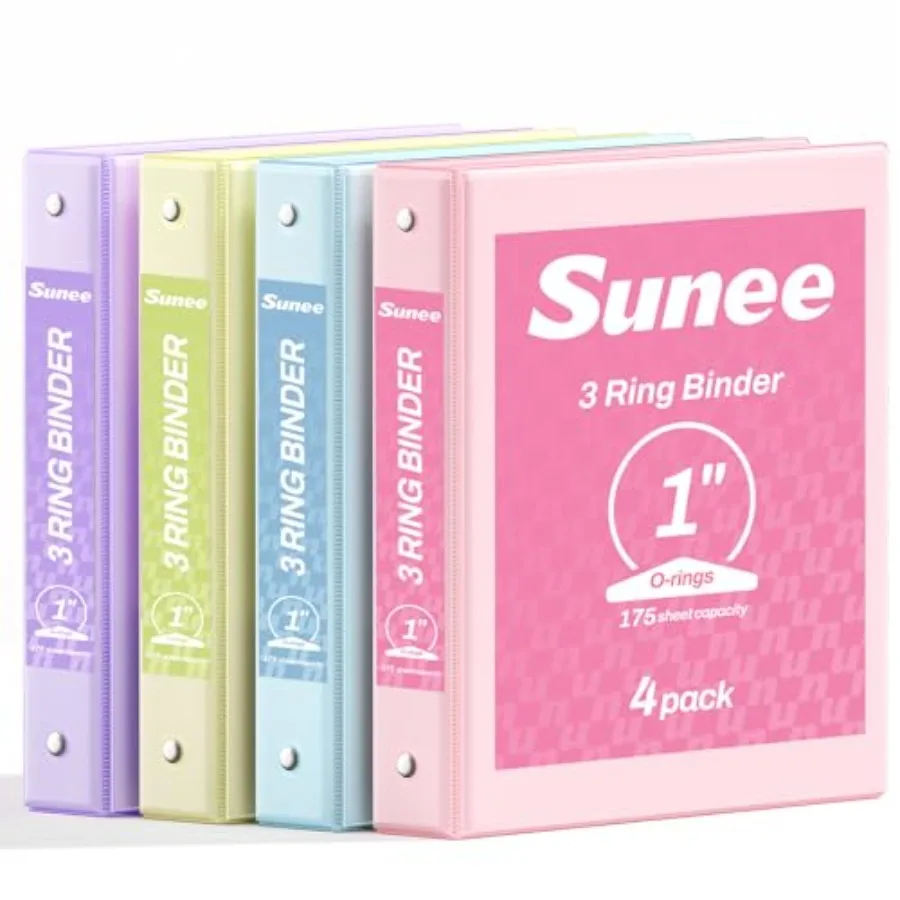 

Ring Binder 4 Pack, Clear View"Binders Three Ring PVC-Free Fit 8.5xes for School or Office Supplies, Assorted