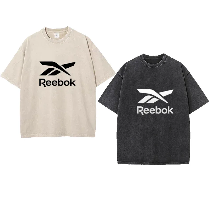 Camiseta vintage de alta calidad de Reebok, una cómoda camiseta de manga corta con cuello redondo de algodón puro, adecuada tanto para hombres como para mujeres, i