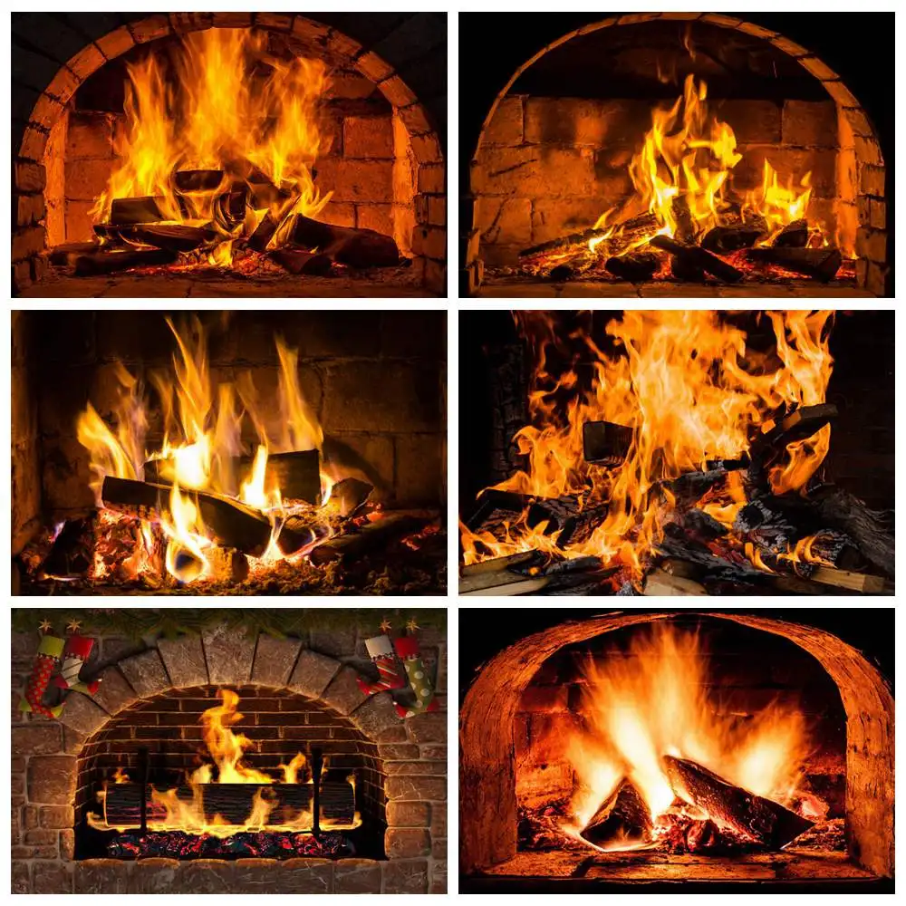 Christmas Fireplace Flame Home Decoration Backdrops 2025 New Year Party Photo Studio Backgrounds Xmas Stove Photography Supplier