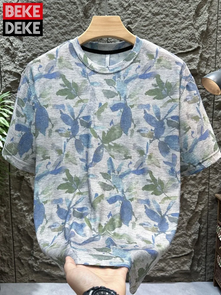

Male Versatile Round Neck Short Sleeves T-Shirt Breathable Printing Color Fashion Tees Tops Top Quality Men Cool Pullover