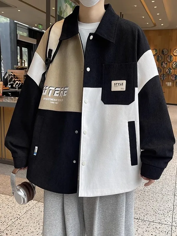 

Loose Fit Color Blo Men's irt Jaet Spring Autumn 2025 New Sle plus Size Trendy Outerwear Casual Polyester Fabric