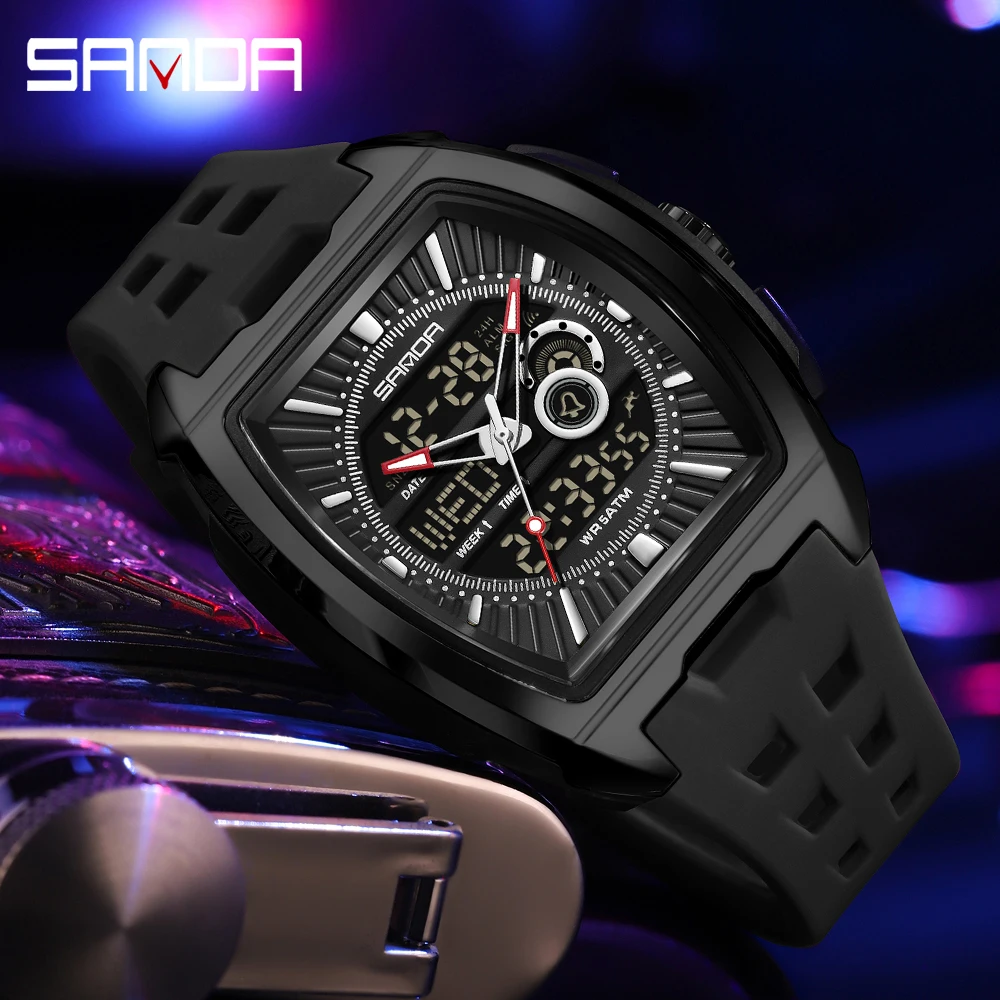 

SANDA fashion Luxury alarm clock men electronic watch digital multifunctional trend men's watch silicone waterproof hand