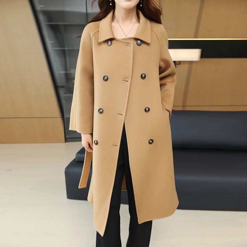 

Ladies' 100% Cashmere Thick Double-Sided Long jacket, Classic and Multifunctional, Fashionable And Suitable For Business