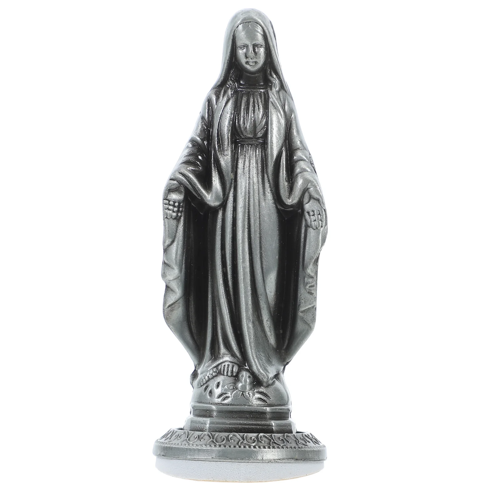 

Vintage Alloy Mary Statue Home and Car Decor Spiritual Dashboard Ornament for Blessings Desktop Display Retro Craft Religious