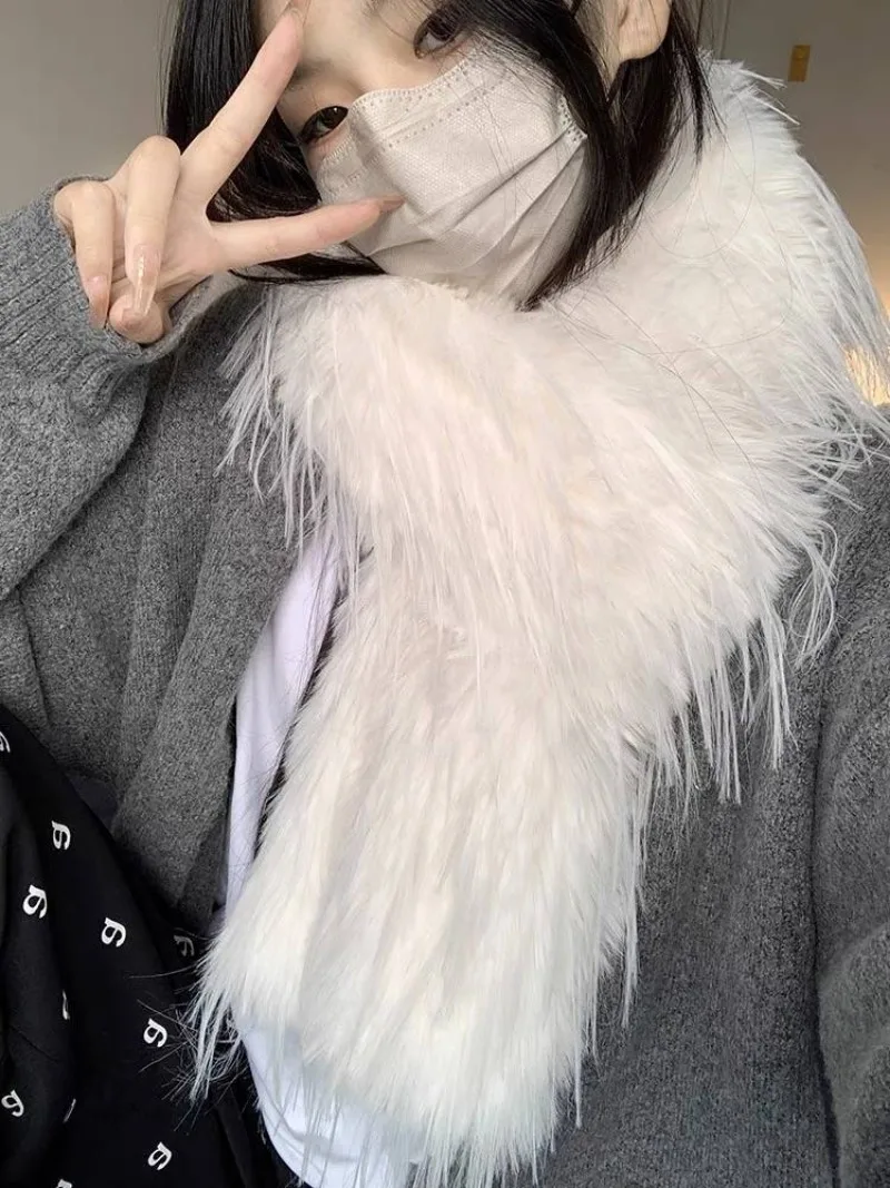 Koreanische Designer Runway Stil Dicken Schal Modische Plüsch Lange Streifen Schal frauen Nachahmung Nerz Pelz Y2K Mädchen Schal für warme – Detail 16