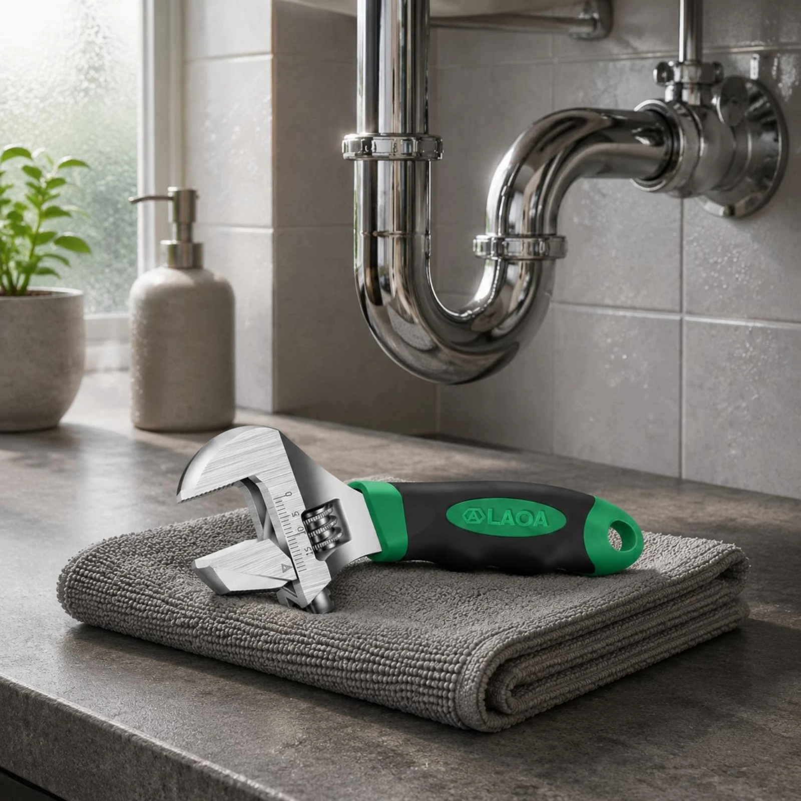 

Short-Handle Adjustable Wrench Rubber Grip Wrench with Measuring Scale Hand Tool Forged Steel Tight Space Use