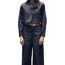 Women's Cropped Jacket with Breasted Pant Chic Jacket Versatile High-waisted Patchwork Casual New