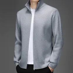 BROWON 2026 New Spring Autumn Vintage Brand Sweater Cardigan Men Solid Color High Collar Zipper Fly Knit Cardigan Men