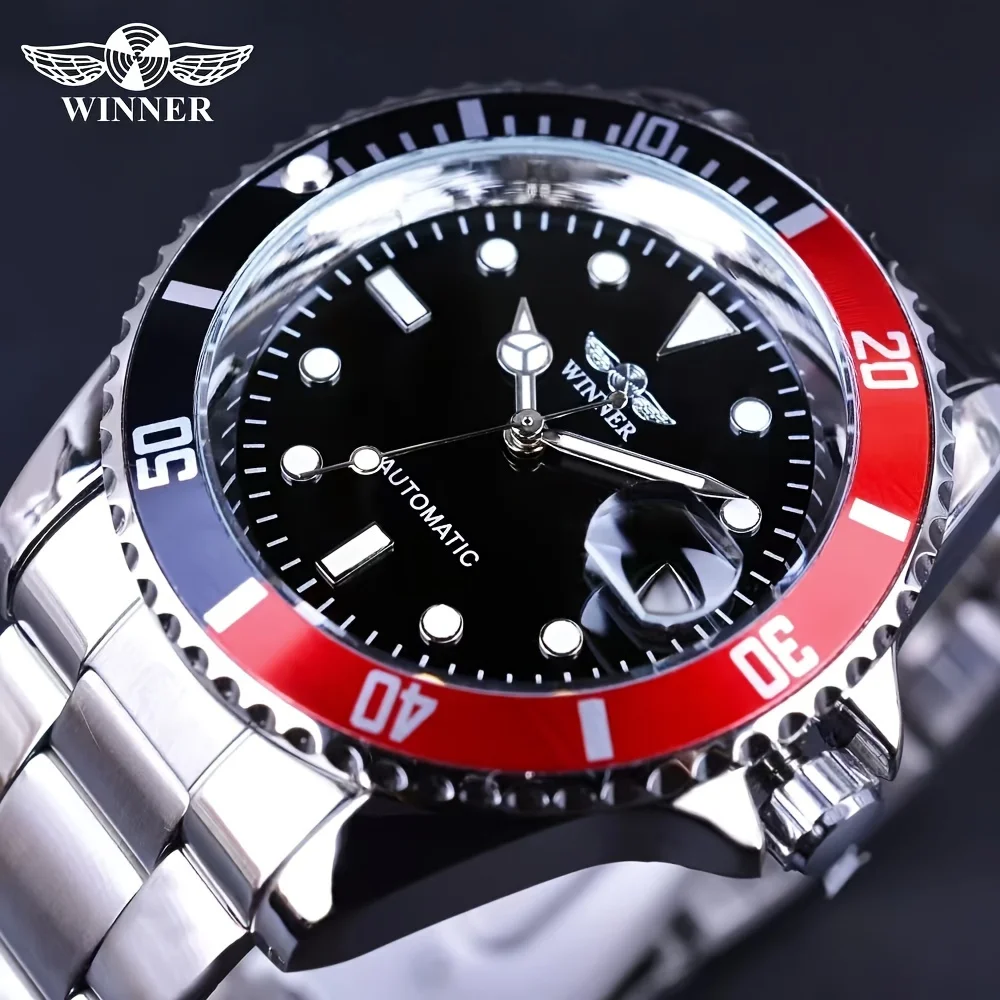 Men's Automatic Mechanical Watch Waterproof Stainless Steel Strap Wristwatch Calendar Luminous Casual Watches for Men
