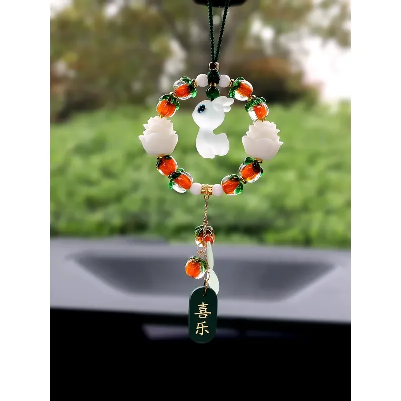 Car Lucky Deer Pendant Lotus Car Hanging Luminous Beaded Decorative Pendant Festive Jade Car Decoration Supplies