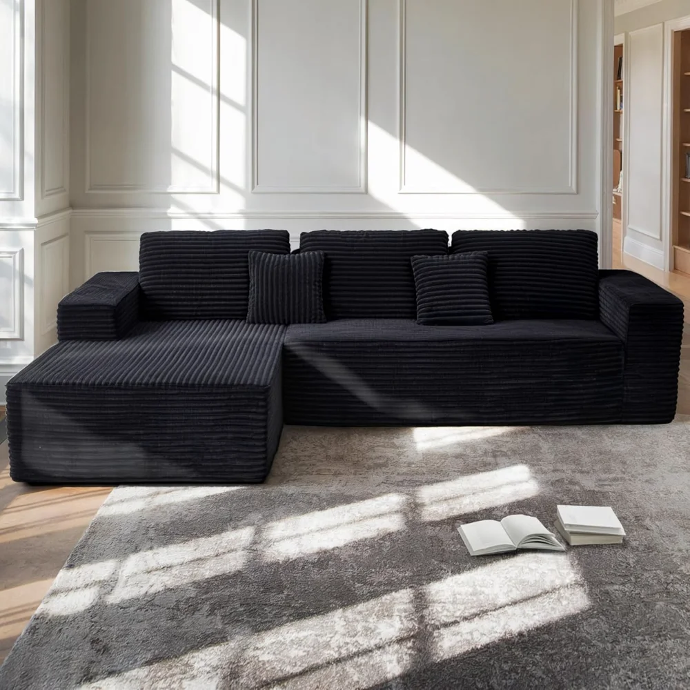 

110" Cloud Sectional Couch with Chaise Lounge, Modern Modular L-Shape Corduroy Couch Deep Seat, Upholstered Couches