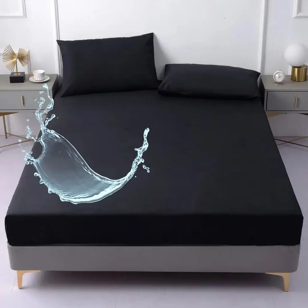 1 Piece Pure Black Color Waterproof Bedsheet,Bedroom Printed Bedspread,Bedding (Excluding Pillowcase)Bed Cover