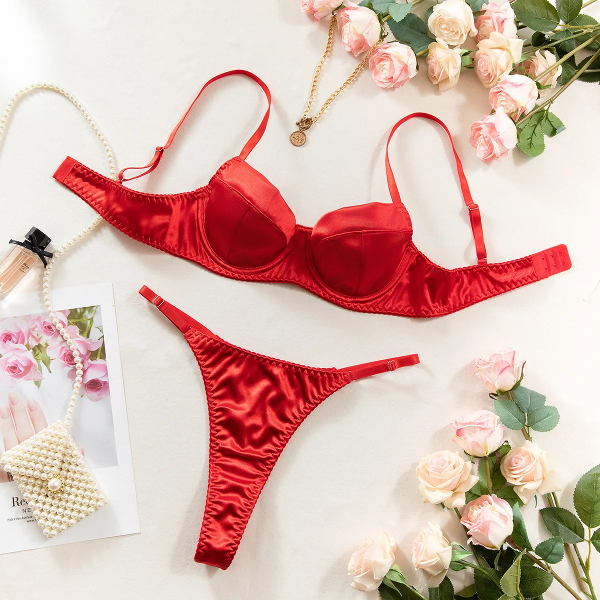 2-teiliges sexy BH-Set für Damen, Unterwäsche, Bügel-Push-Up-BHs aus Satin mit Patchwork-Design und Tangas, attraktives Bilizna-Intimset