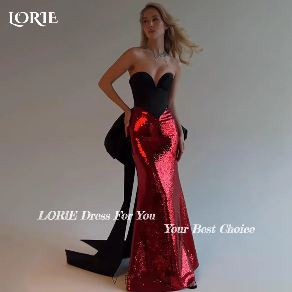 

LORIE Strapless Bow Mermaid Evening Dresses Shiny Leather Sweetheart Princess Prom Dresses Arabia Dubai Party Gown Customized