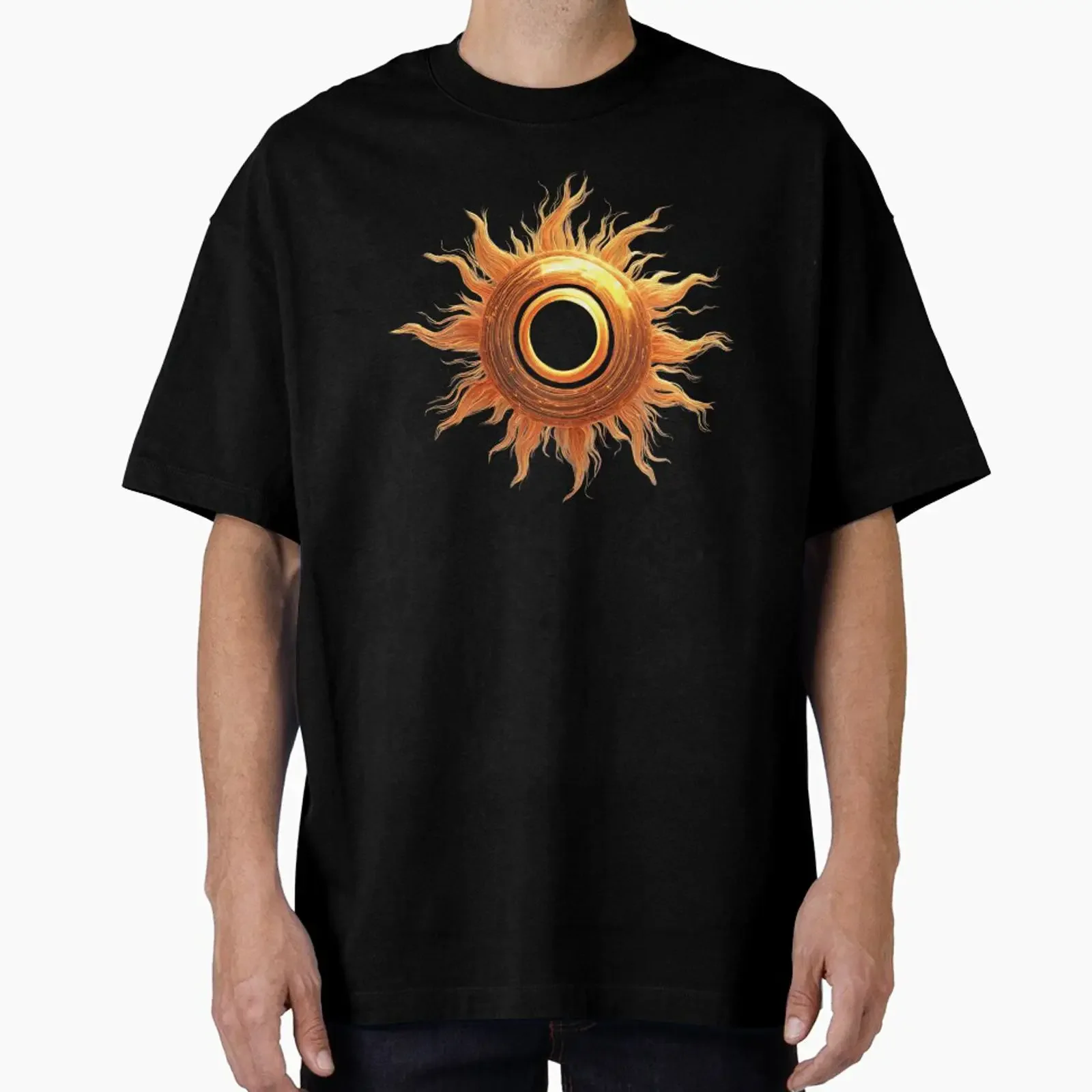 The Sun with a Circle in Center designed and sold by Aquillashop vintage Washed Top For Everyday Wear Soft graphic Breathable