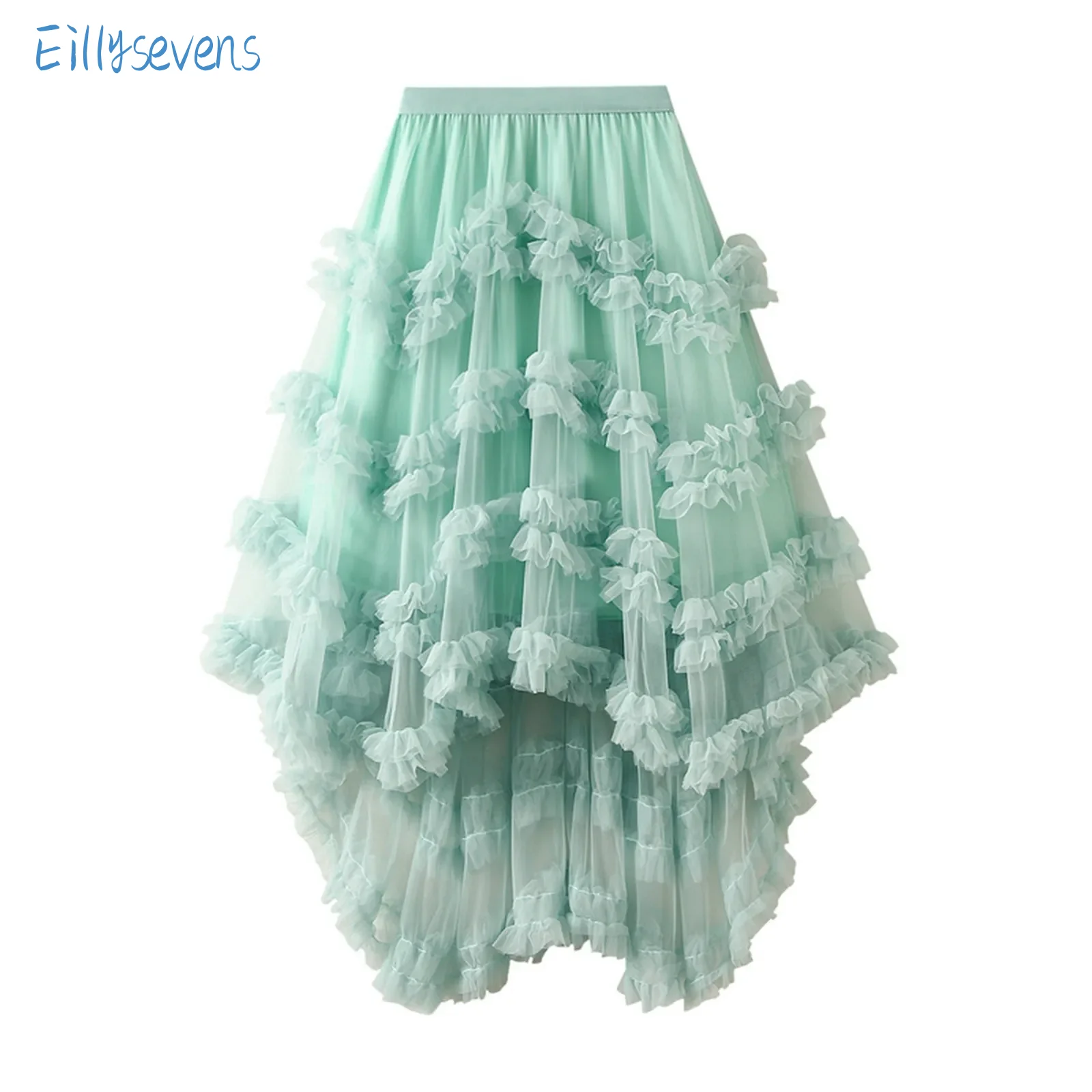 

Women'S Mesh Skirts Solid Color Puffy Irregular Hem Skirts Ruffle Cake Skirts Spring Summer Fashion Trend Daily Matching Skirts