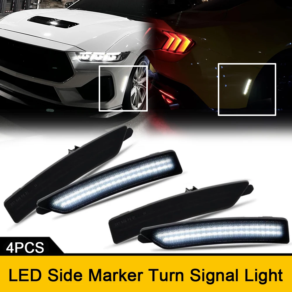 

Дымчатый автомобильный передний и задний светодиодный боковой габаритный указатель поворота для Ford Mustang 2024-S650, сигнальная лампа парковки, белые лампы, отражатель