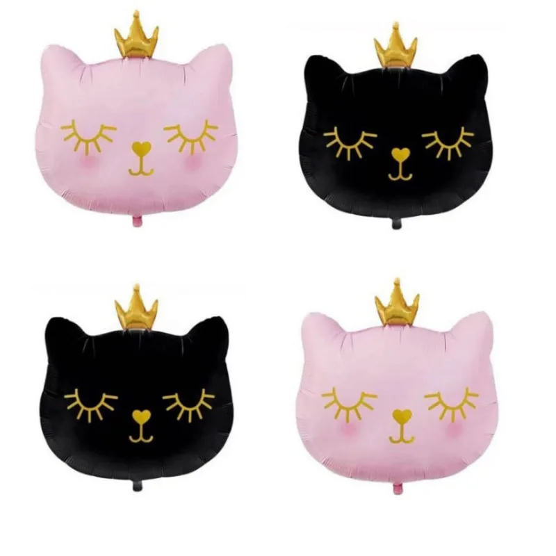 Pink Black Crown Cat Aluminum Film Balloon Styling Cat Head Cat Balloon Birthday Party Arrangement