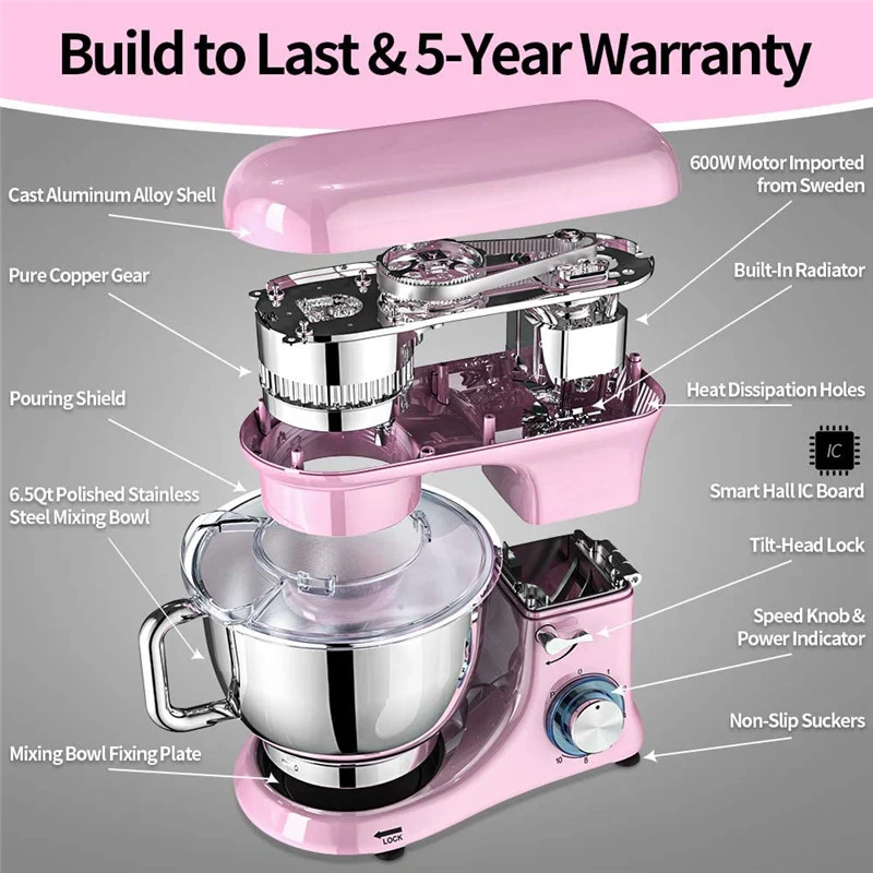 Factory customization die-casting kitchen foods electric 4.5L 5.5L 6.2L stand mixer machine