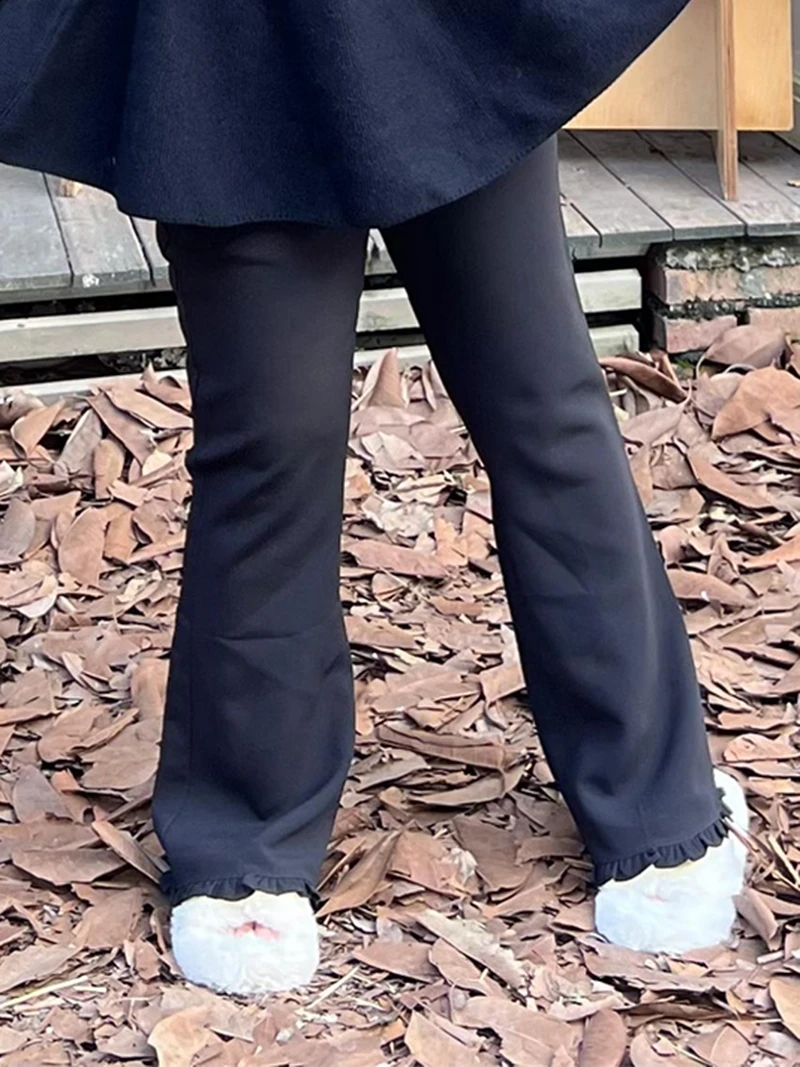 

Брюки-клеш Slim Fit с цветочным кружевом и высокой талией для молодых женщин, повседневные, из полиэстера, длинные