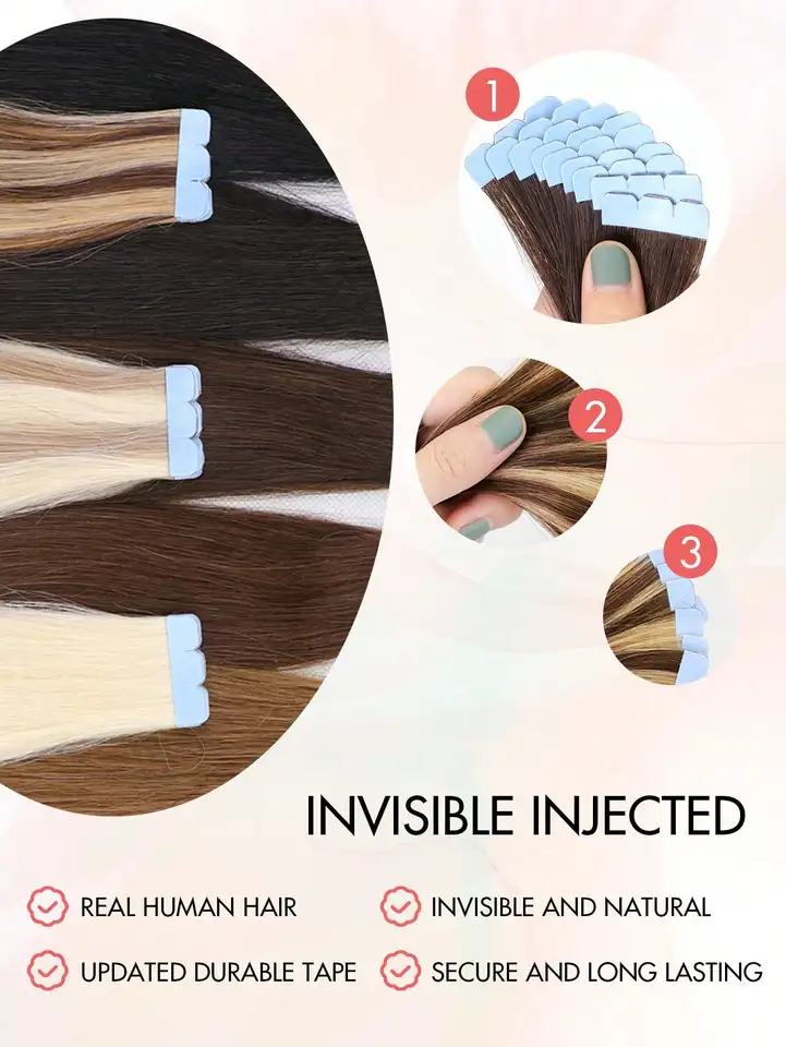10 piezas mini tape in de extensiones de cabello de 12 a 20 pulgadas, cabello humano natural invisible, extensión tape in, marrón chocolate 02 7