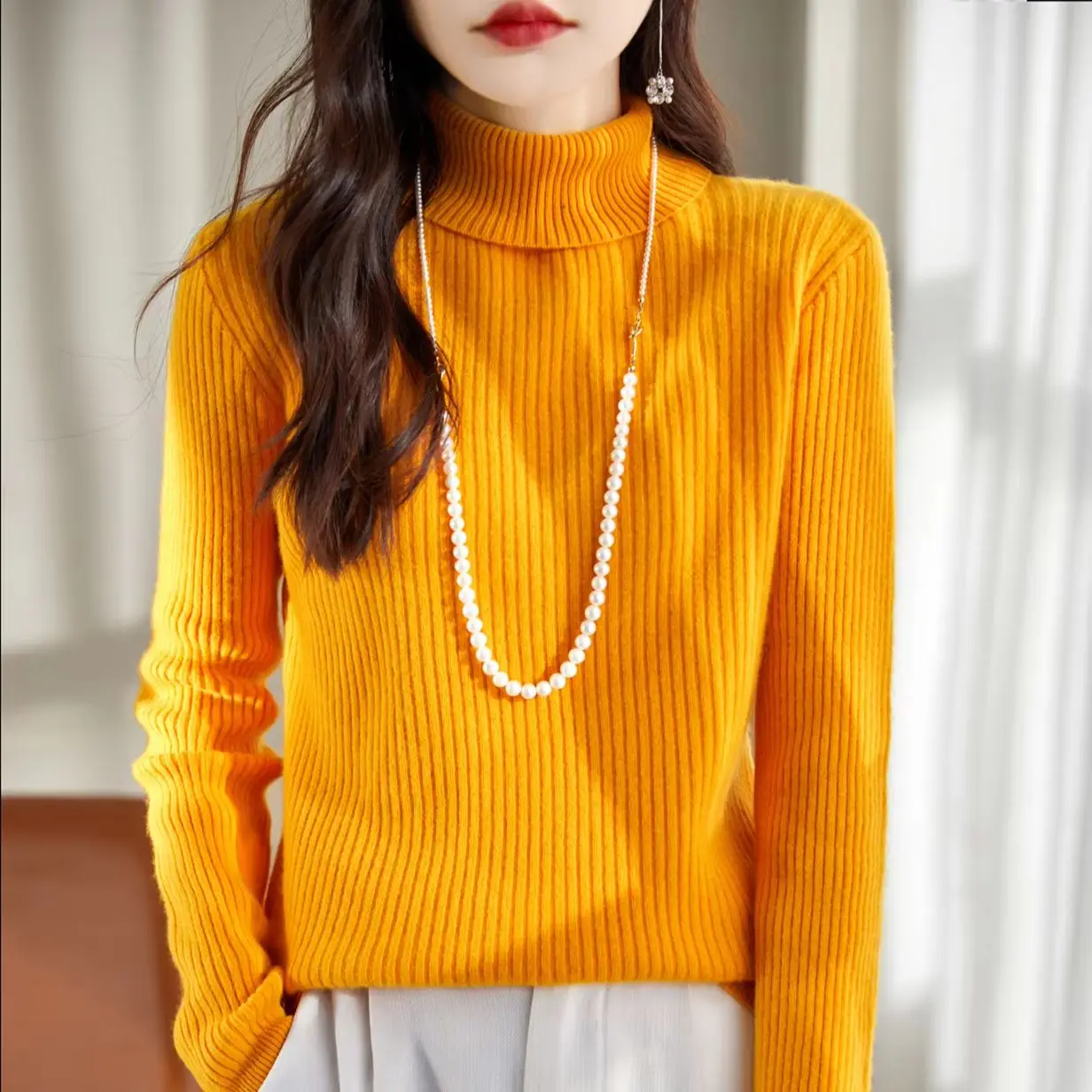 

Turtleneck Women's Sweater Tops 100% Merino Wool Pullover Knitwear Fall Winter Sweater for Women Long Sleeve Warm Knitted Jumper