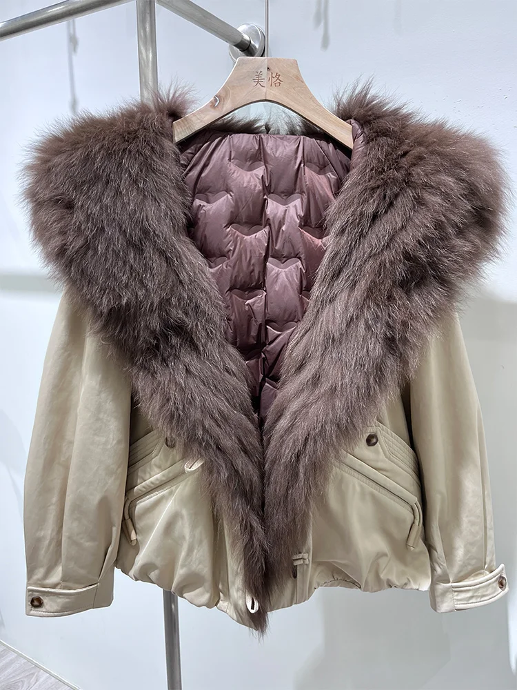 2025 chaquetas de plumas de ganso cálidas de invierno para mujer, cuello de piel de zorro Real Natural, prendas de vestir gruesas para mujer, abrigos, chaquetas acolchadas, gran oferta