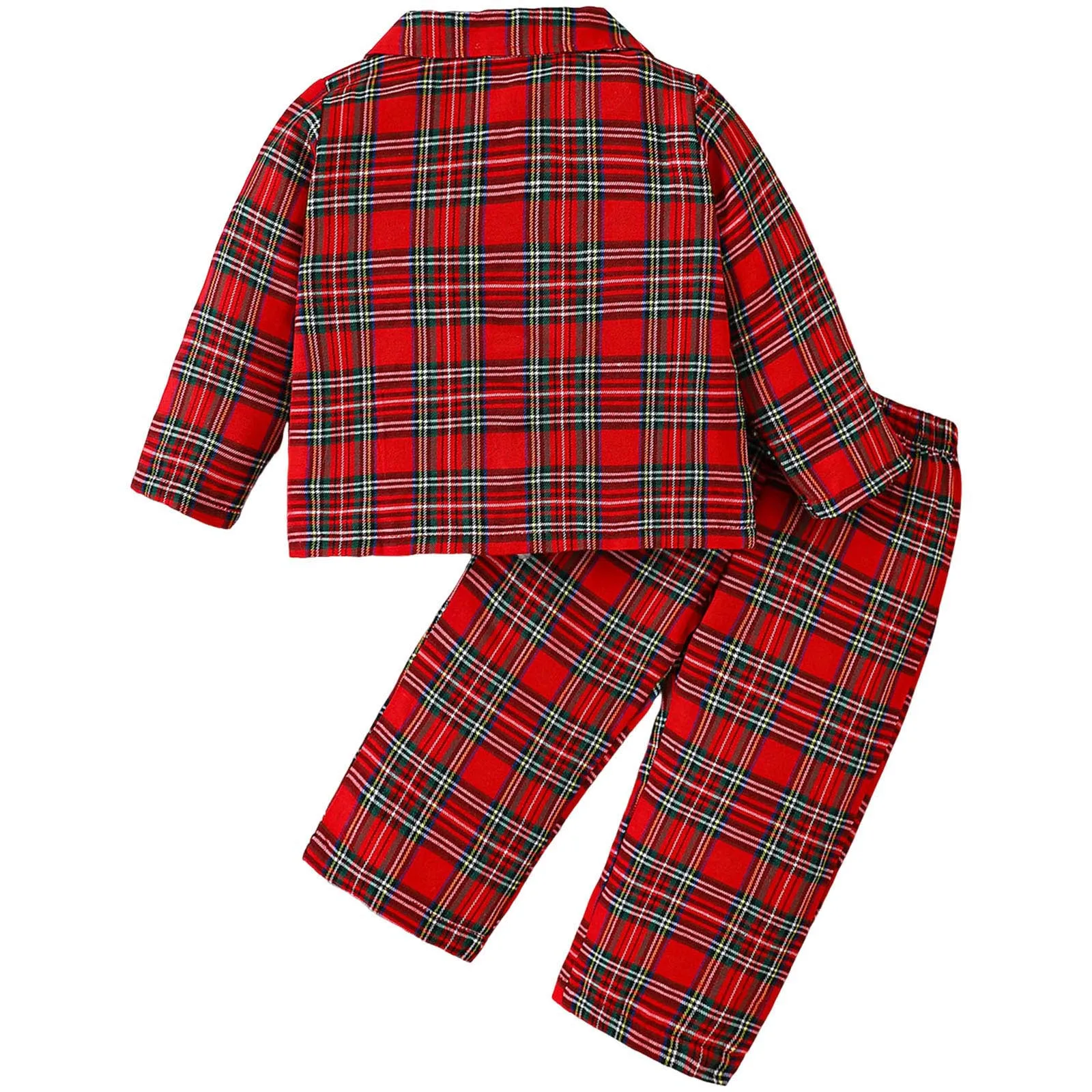長袖パジャマ ベビー 男の子 女の子 パジャマ クリスマス レッド チェック柄 プリント 長袖 ラペル ボタンダウン トップ ジュニア ローブ ティーン ボーイズ