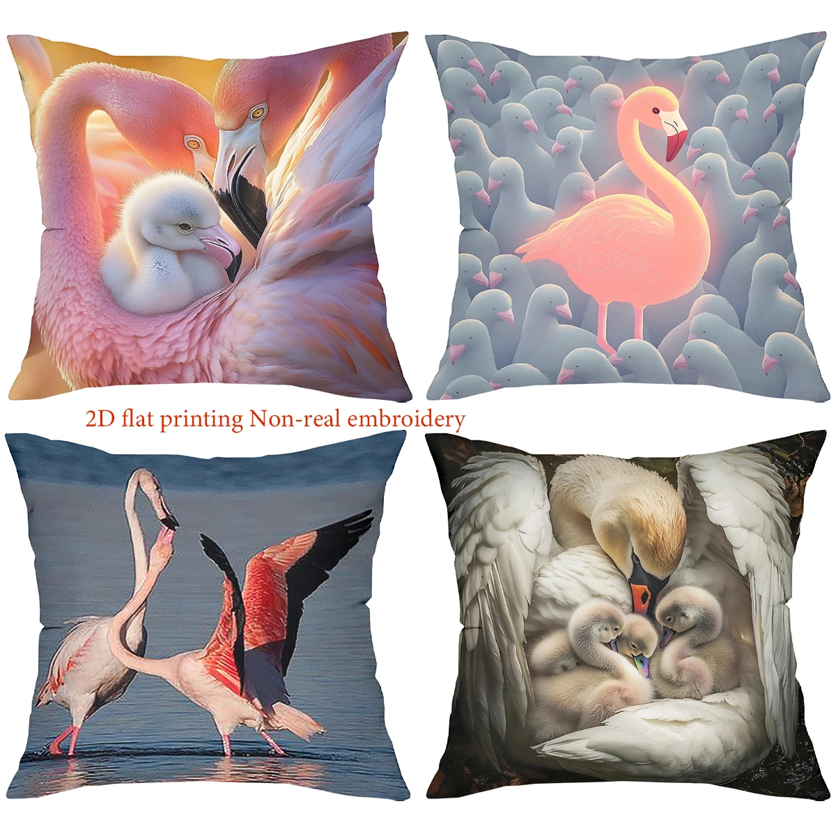

2D Flat Printed Flamingo & Swan Pattern Cushion Covers Polyester pillowcase, sofa decorative cushion cov Headboard Pillow