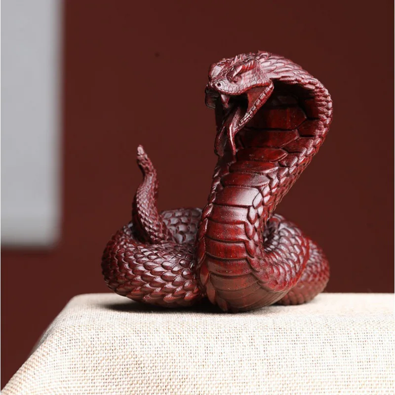 2025 NEW Small Leaf Rosewood Carving Auspicious Zodiac Snake Ornament,Home Decoration gift,2.75