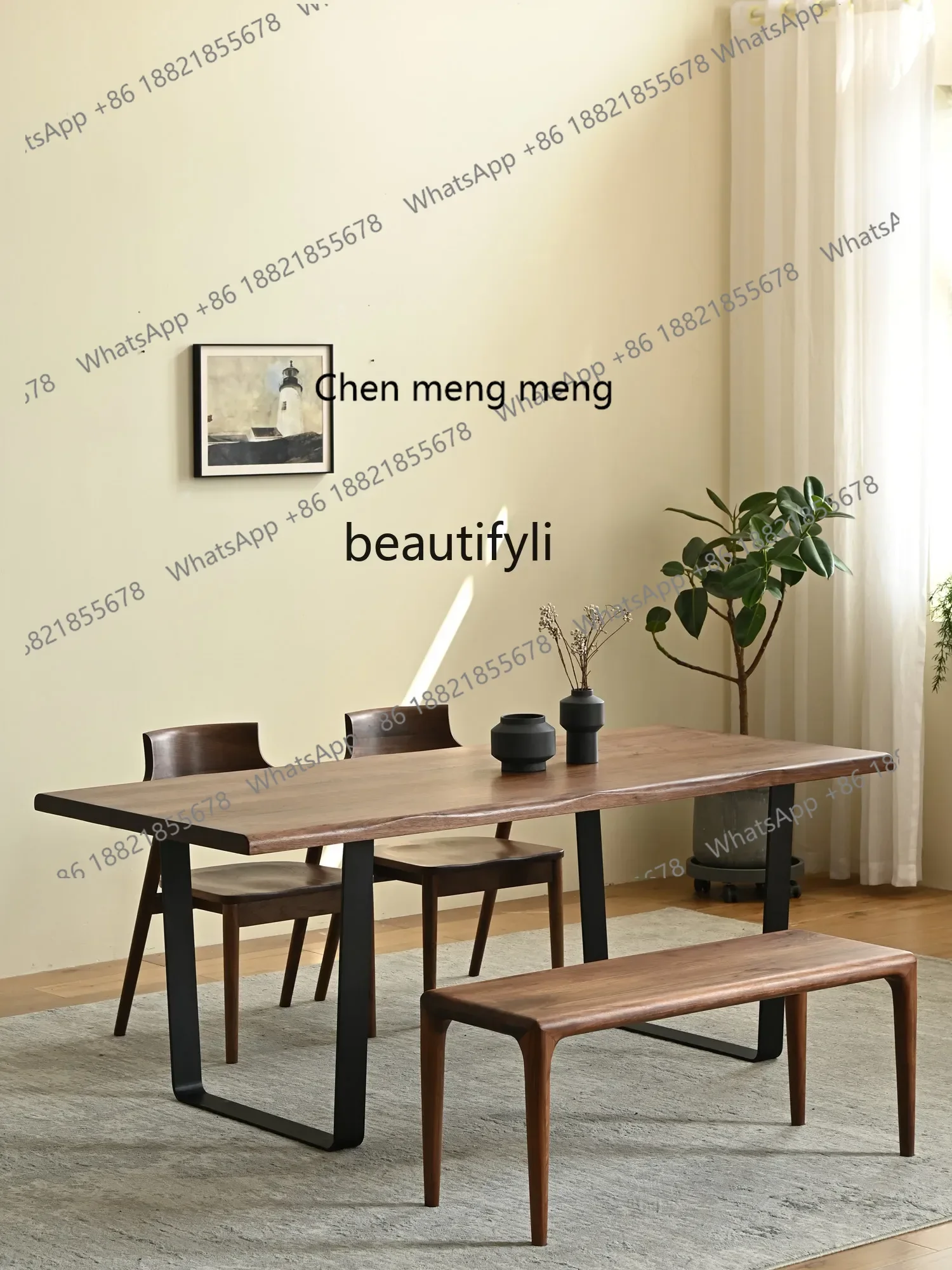 D178 Light Luxury Home Nordic Solid Wood Desk Black Walnut Wood Table Simple Italian Living Room Design Large Board Table
