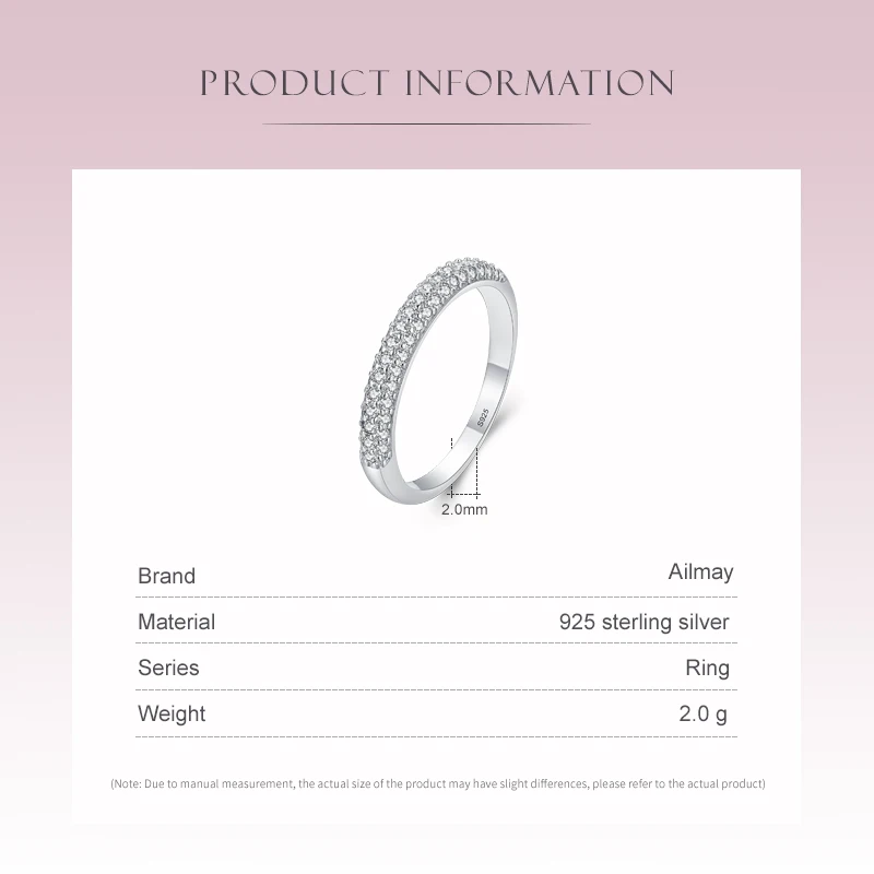 Ailmay New Fashion Solid 925 Sterling Silver Stackable Clear CZ Finger Ring For Women Luxury Wedding Accessories Jewelry Gift