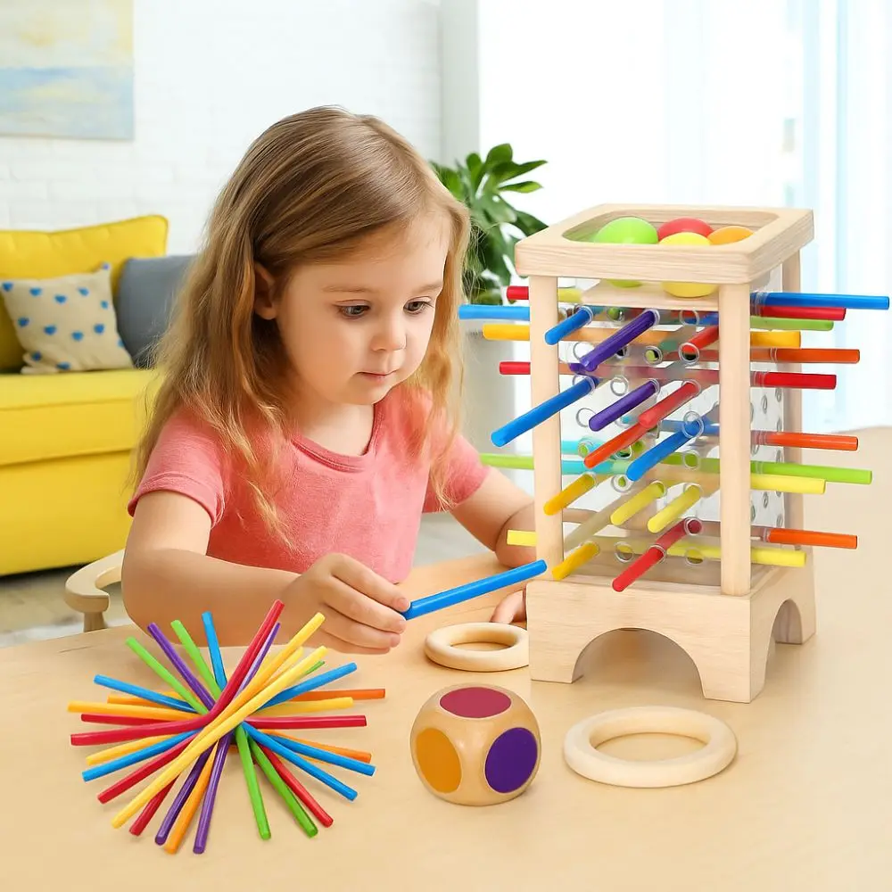 4-Sided Wooden Stick Board Game Colorful Sticks Fine Motor Skills Stick Picking Game Classic Educational