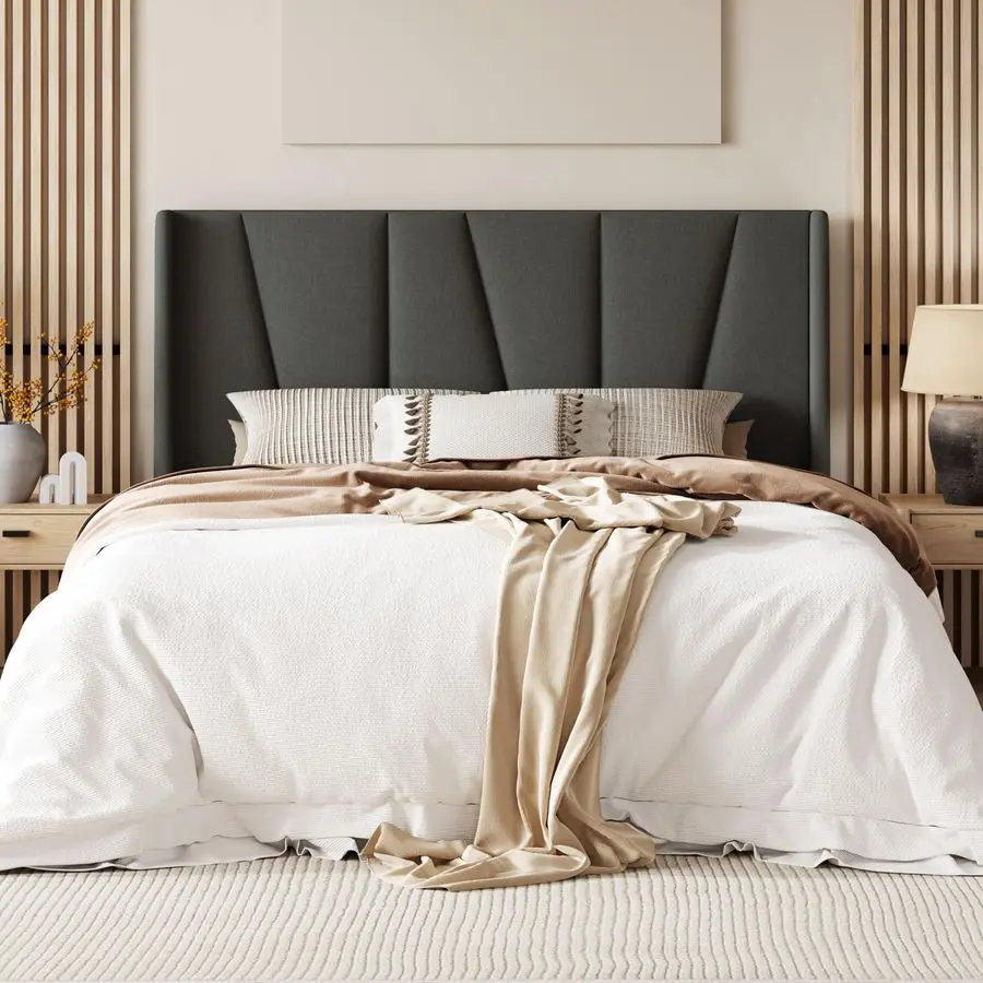 

Каркас кровати размера «queen-size» на платформе с геометрическим изголовьем Wingback, мягкая кровать в стиле бохо с деревянной опорой, без коробчатой пружины N