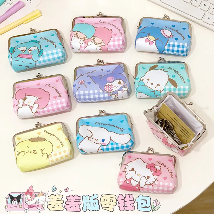 

Sanrio Cute Lock Wallet PU Leather Iron Buckle Small Wallet Kuromi Ear Cable Bag Loose Money Coin Bag Portable Storage