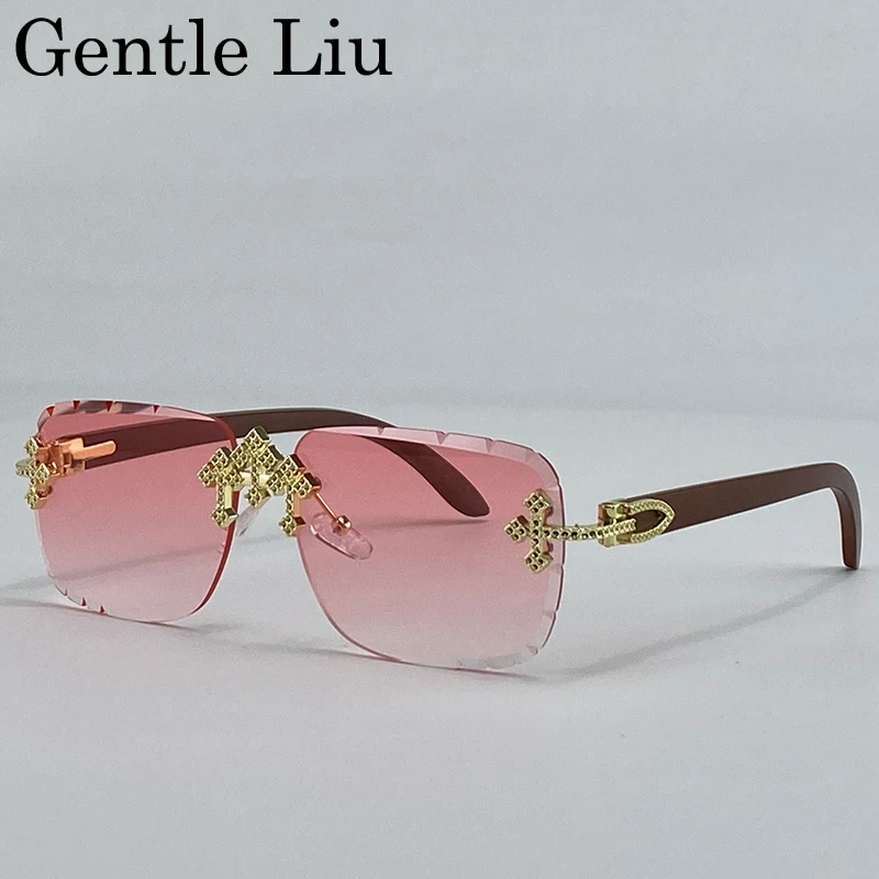 Vintage Square Rimless Sunglasses Men Big 2025 Luxury Brand Fashion Cut Edge Frameless Sun Glasses for Male Punk Eyewear Shades