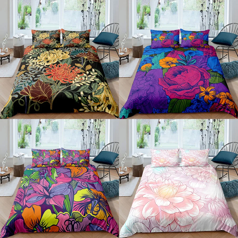 

Home Textiles Luxury 3D Vintage Flowers Duvet Cover Set Pillowcase Kids Bedding Set AU/EU/UK/US Queen and King Size Bedding