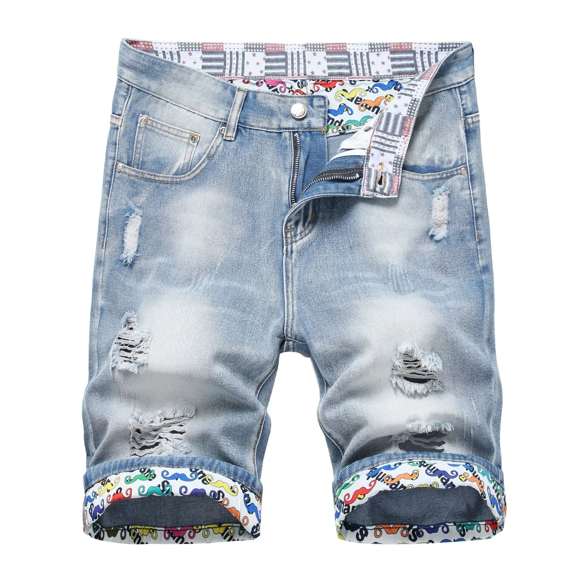 

Summer Men's Clothes Frayed Ripped Knee Length Jeans Streetwear Fashion Male Straight Denim Shorts Distressed Short Cowboy Pants