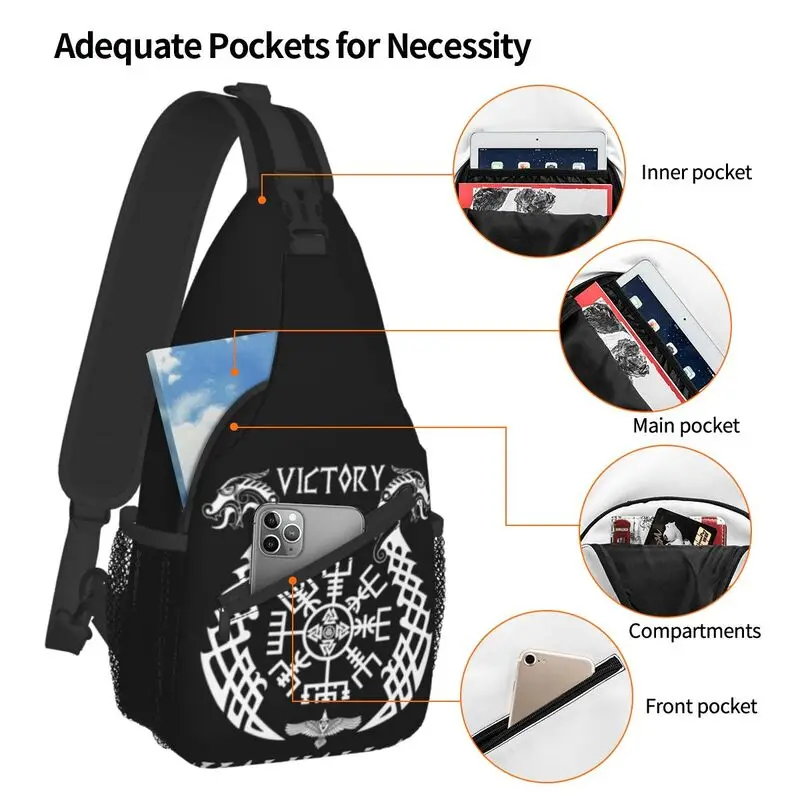 Fashion Victory Of Valhalla Viking Sling Tassen Voor Fietsen Camping Mannen Viking Symbool Crossbody Borst Rugzak Schouder Dagrugzak