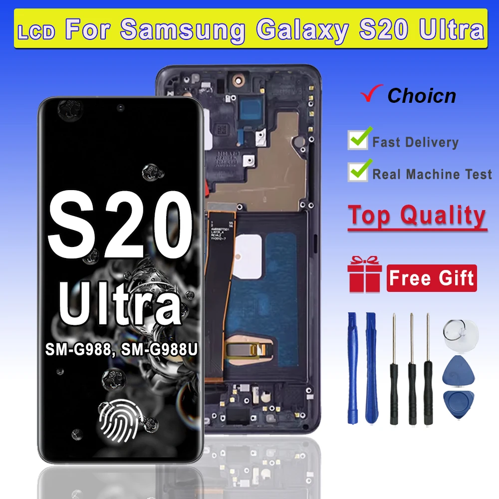 Super AMOLED LCD For Samsung Galaxy S20 Ultra LCD Touch Screen Digitizer Assembly Replacement For Samsung S20U G988 G988B/DS LCD