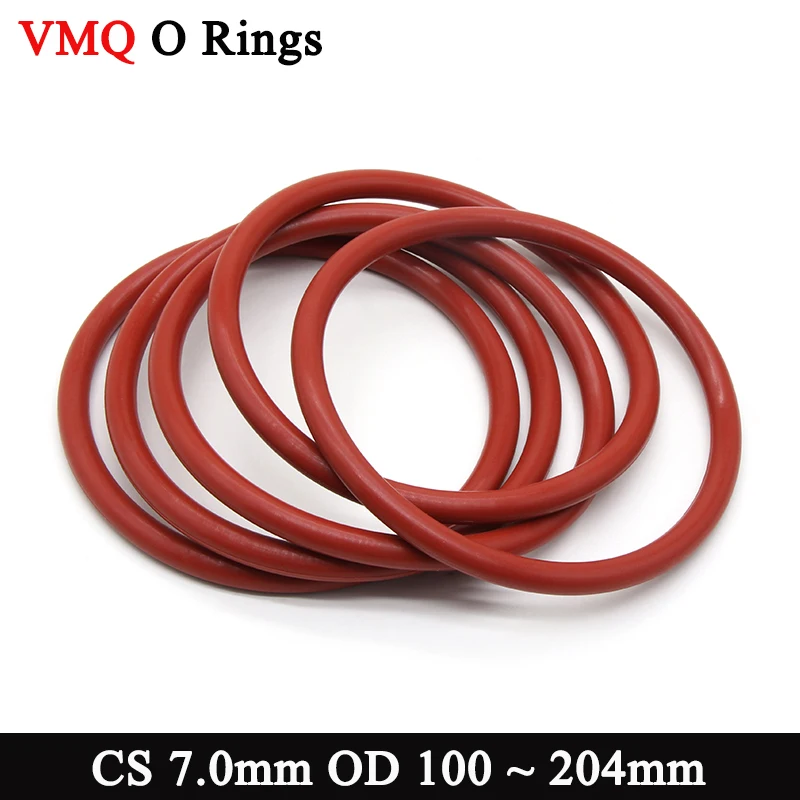 

5Pcs Red Silicone VMQ O Ring Gasket CS 7.0mm OD 100 ~ 204mm Food Grade Washer Rubber Insulate Round O Shape Seal Gaskets