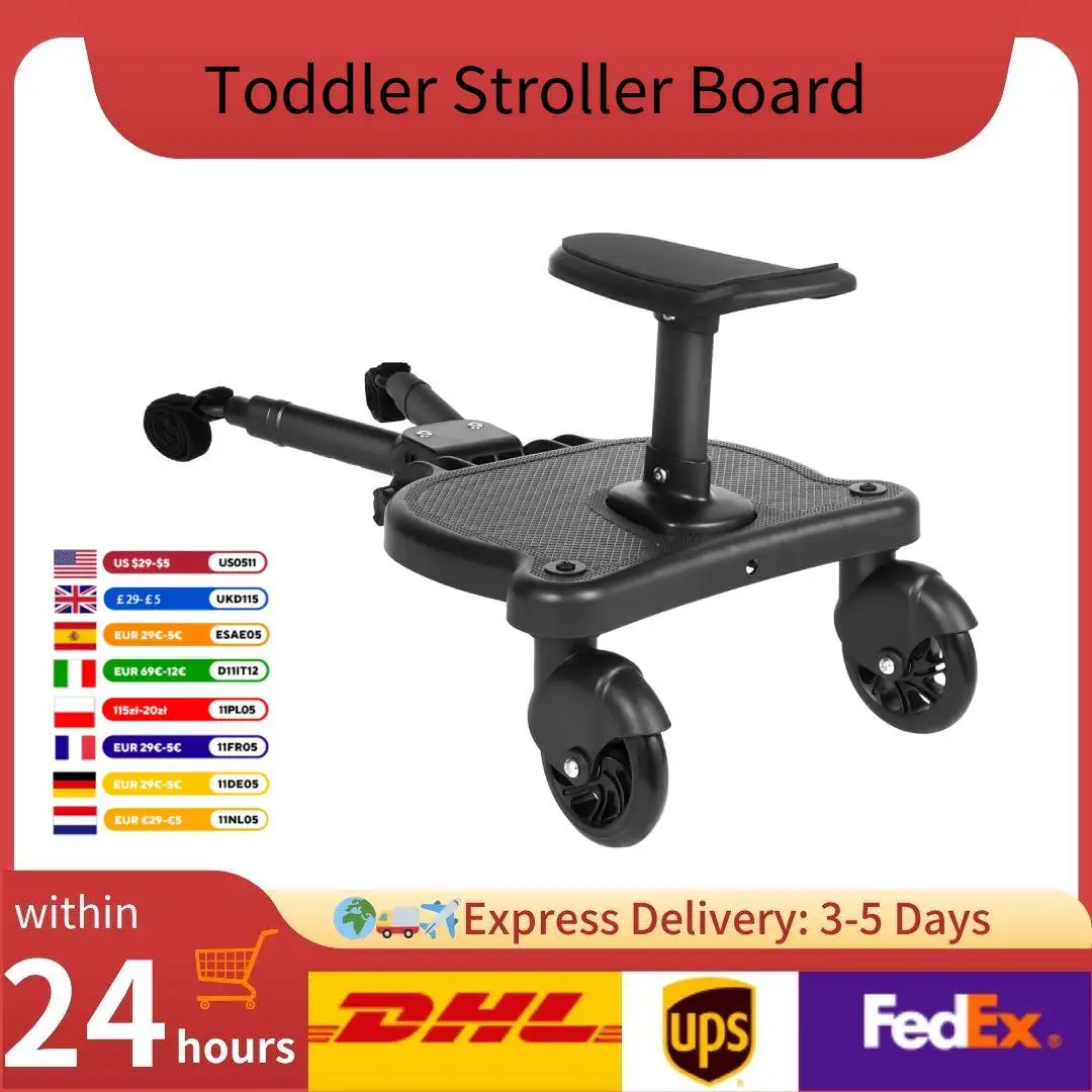 

Universal Stroller Board Kids Stroller Rider Board 55lbs Capacity Adjustable Standing Baby Pram Hitchhiker Bump for 3-7 yesars