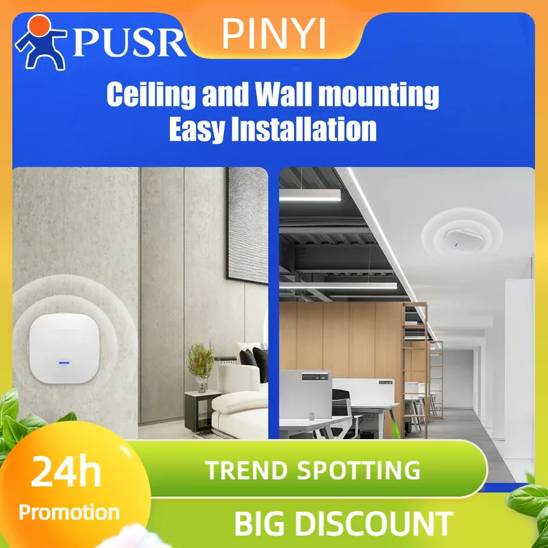 

Акция PUSR WiFi6 Потолочная точка доступа Двухдиапазонная беспроводная точка доступа AX3000 Поддержка 802.3at PoE До 256-концевых пользователей USR-AP310i