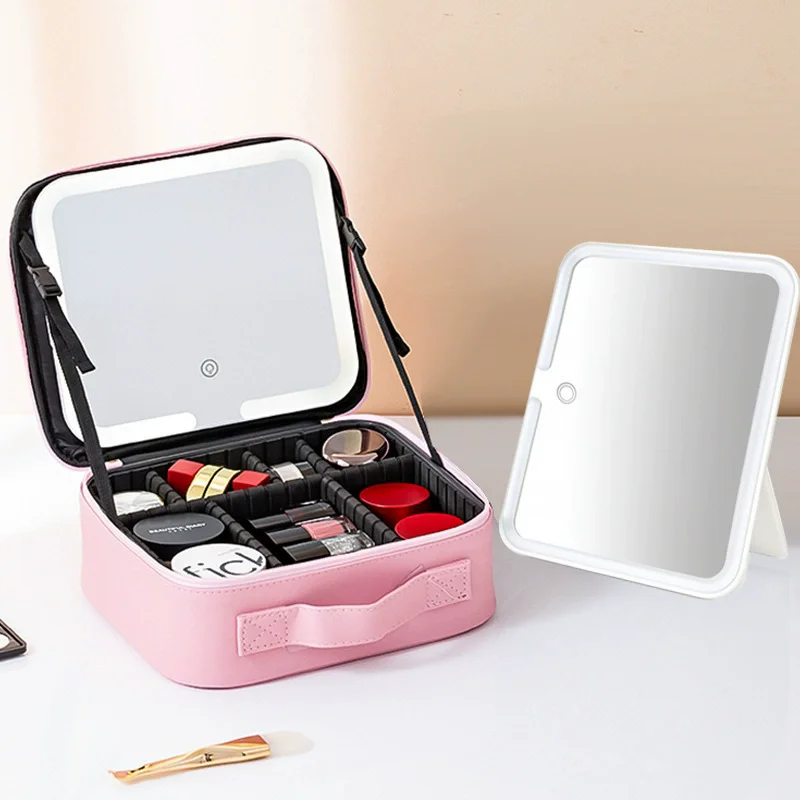 

Portable Rechargeable LED Light Makeup Bag with Mirror Travel Cosmetic Storage Bag INS Style Beauty Accessories Organizer