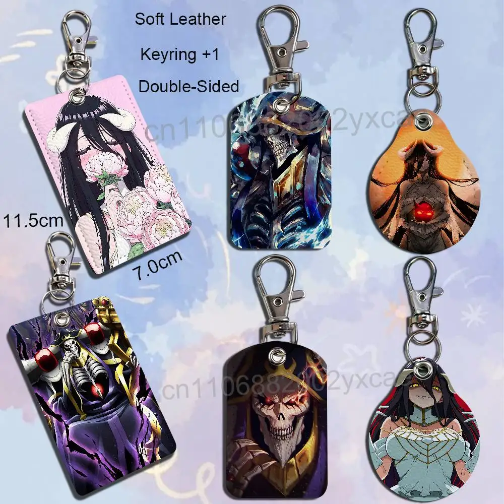 A-Albedo The King Overlord Ainz Ooal Gown Rectangle ID Card Case Keychain Access Card Bag Key Tag Ring Leather Card Holder Key