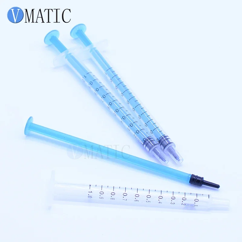 Fast Selling 10 sets Plastic Dispensing Blue Syringes 1cc/1ml + red tip cap