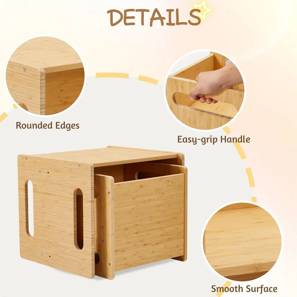 Grande tavolo e sedia Montessori in bambù per bambini: altezza regolabile per leggere, cene e giocare