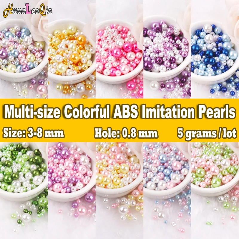 75 sztuk Mix 3-8mm kolorowe ABS imitacje pereł okrągłe koraliki z otworami do szycia tworzenia biżuterii DIY Charms bransoletki robione ręcznie