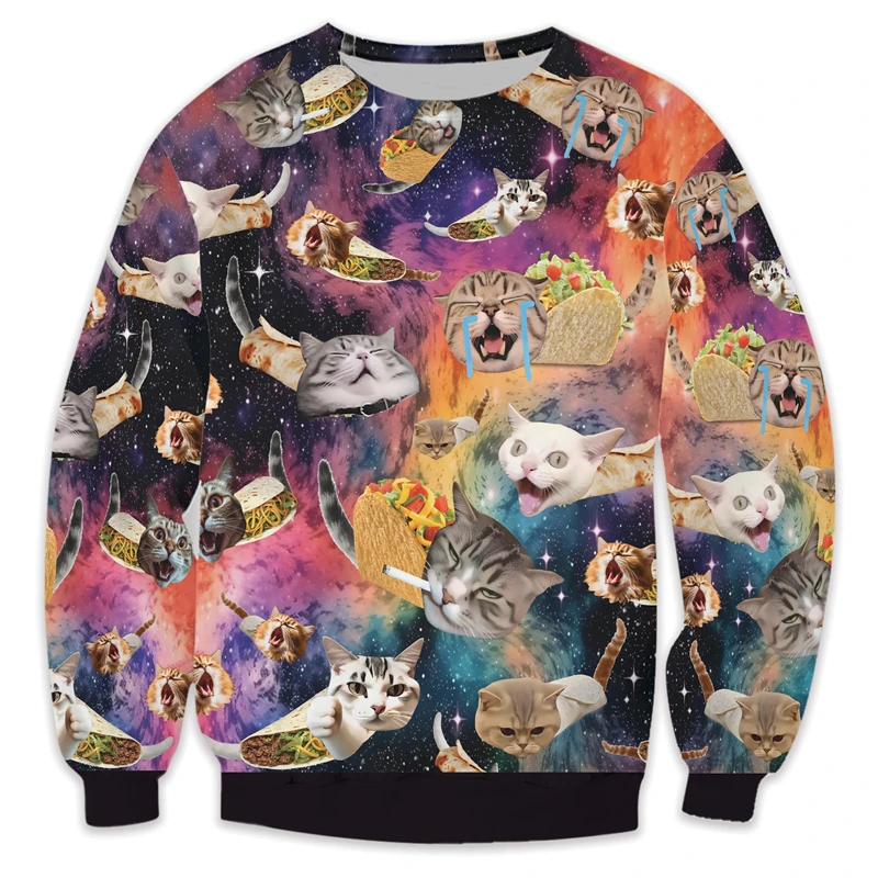 

Funny Cat Graphic Sweatshirts Galaxy Cats Men's Ugly Christmas Jumper Sweater Hip Hop Male Streetwear Autumn Boy Tracksuit Tops